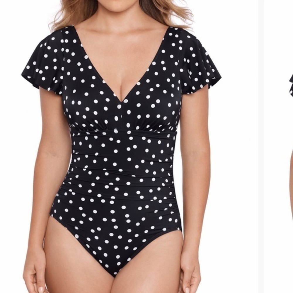 SWIM SOLUTIONS NWT $102 Flutter-Sleeve Polka Dot One-Piece Swimsuit 12 M